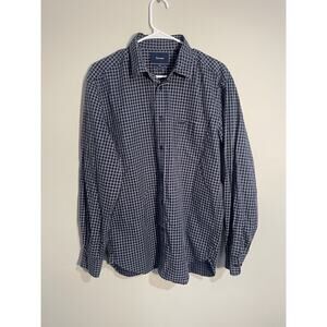 Faconnable Shirt Mens Large Blue Plaid Club Shirt Long Sleeve Button Up